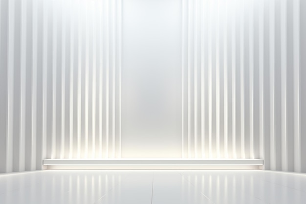 Empty photo studio interior with white curtains and lighting equipment 3D Rendering