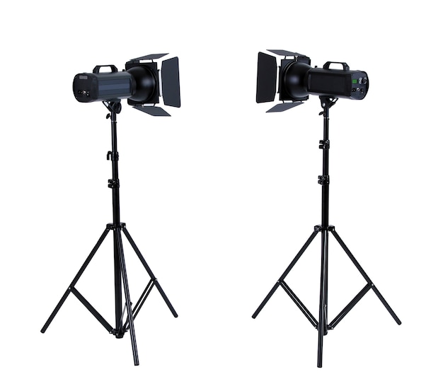 Empty photo studio with lighting equipment