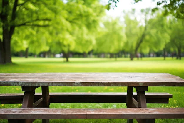 Foto un tavolo da picnic vuoto in un parco