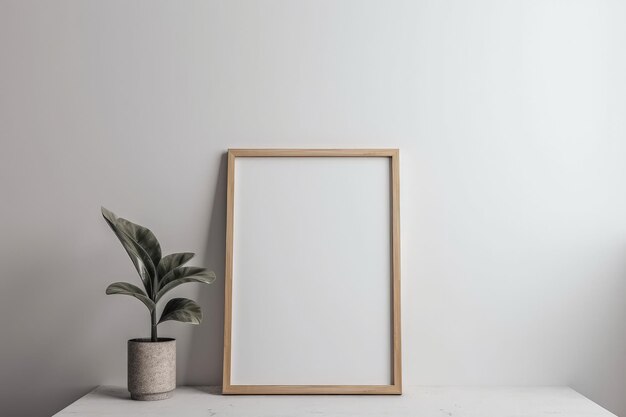 An empty picture frame next to a potted plant generative AI