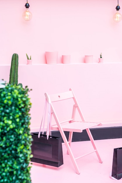 empty pink chair and table