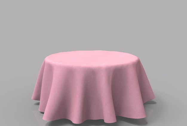 empty pink cloth coverred on table with copy space gray background.