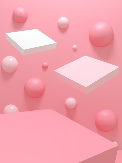 Empty Pink pedestal geometric podium on Pink Background