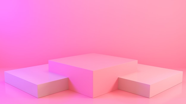 Empty Pink pedestal geometric podium on Pink Background