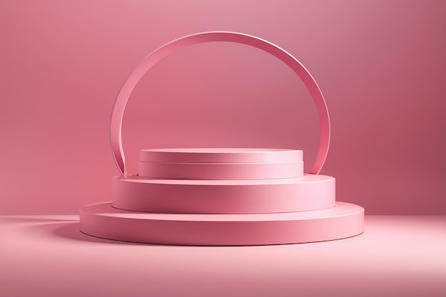 Foto podio rosa vuoto espositore per prodotti piedistallo minimo su sfondo rosa rendering 3d