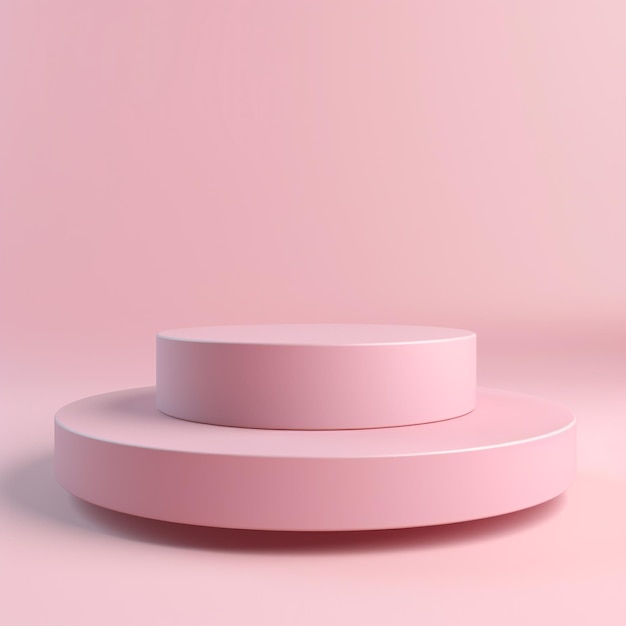 Empty pink podium with pink landscape background