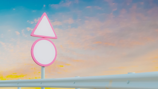 Empty pink road sign mock-Up with colorful sky 3D Render