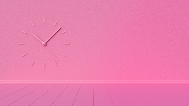 Empty pink room with hexagonal wall and wall watch