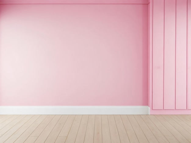 Empty pink wall with wooden floor