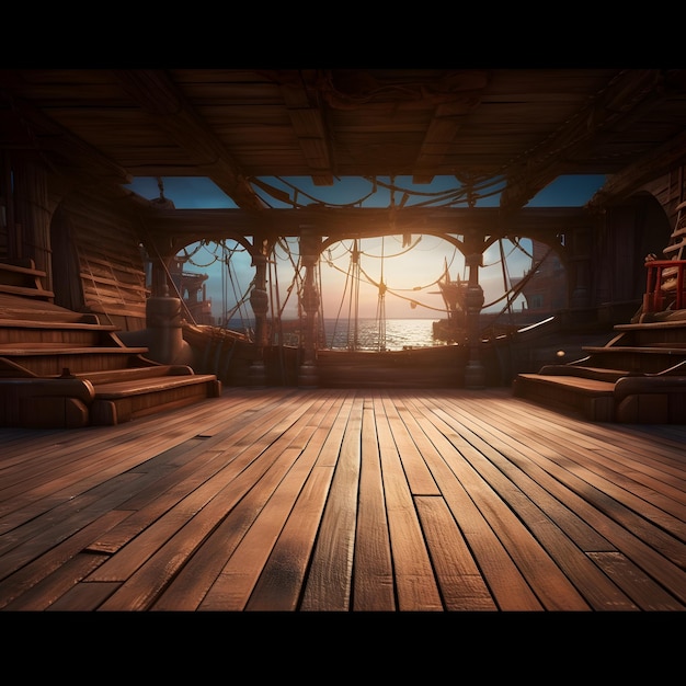 empty pirate ship deck background for theater stage scene