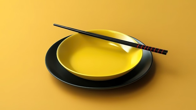 Empty plate for asian and chinese food and cuisine with chinese chopsticks Generative Ai