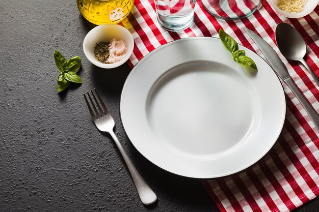 empty plate on a checkered napkin