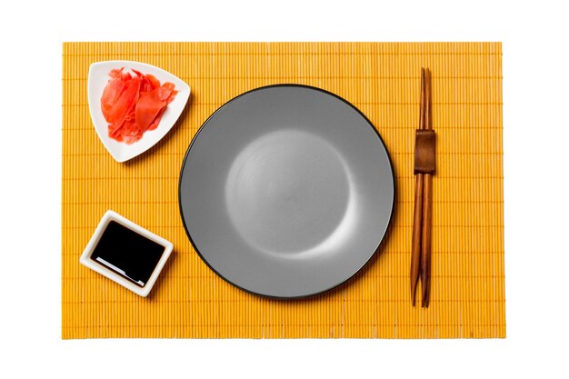 Empty plate on colored background top view with space for your design