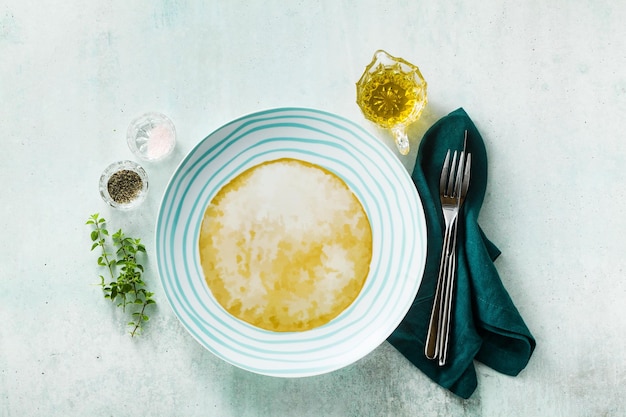 Empty plate on the served table copy space