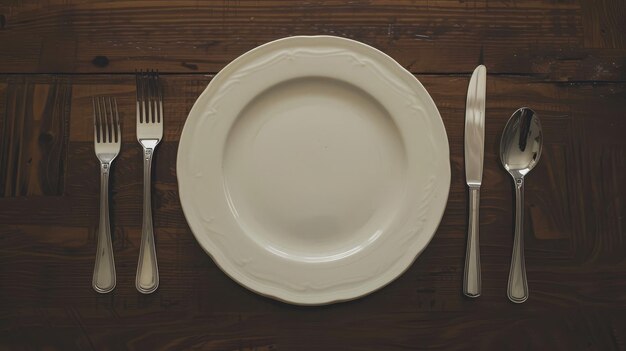 empty plate spoon fork and knife on table