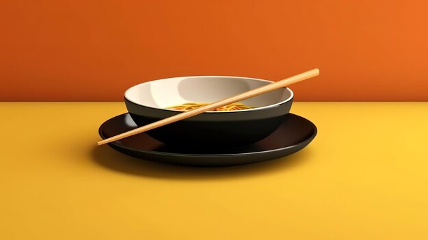 Empty plate on a yellow background Generative Ai