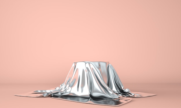 Empty podium covered with silver cloth. 3d illustration