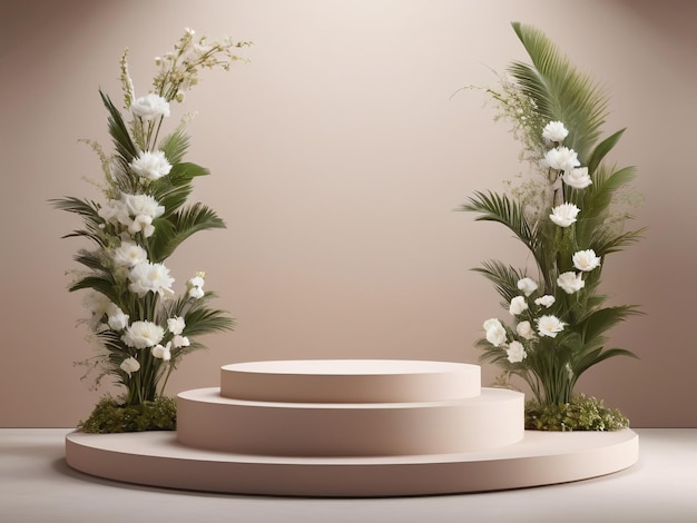 Empty podium for display flower and leaf decoration environment