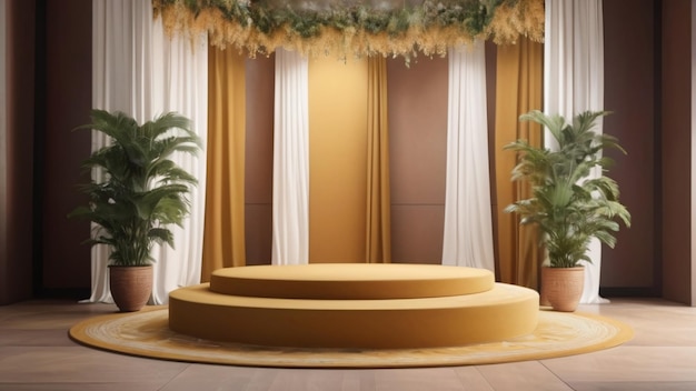 Empty podium for display flower and leaf decoration environment