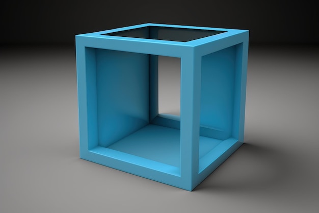 Empty podium pedestal blue transparent cube for product presentation AI generated