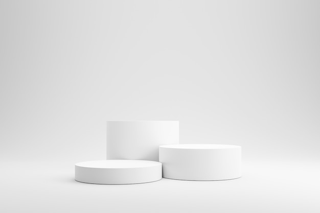 Empty podium or pedestal display on white background with cylinder stand concept. 