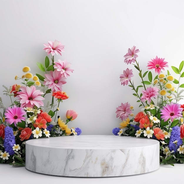 Foto podium vuoto per l'esposizione di prodotti a tema fiori