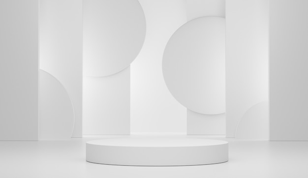 Empty podium scene with geometric shapes for cosmetic and product display.