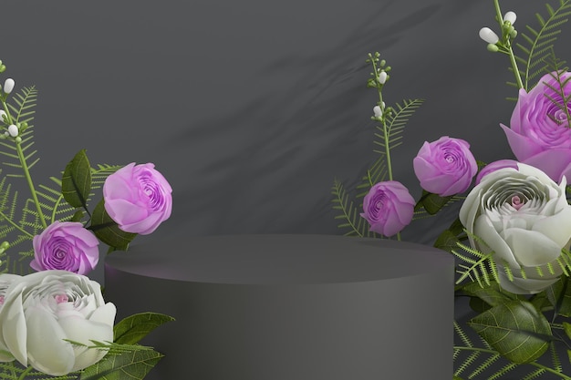 Empty podium showcase scene for product presentation leaf tropical floral natural concept