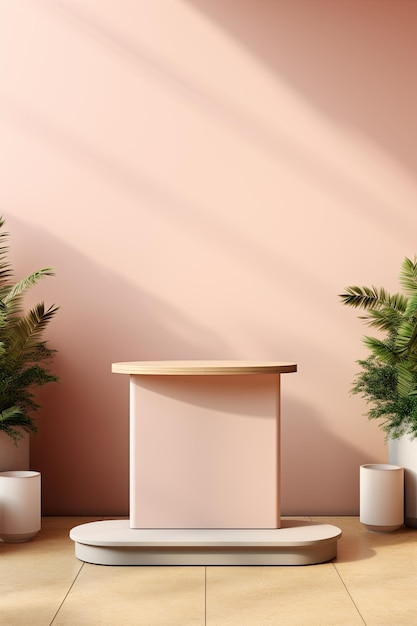 a empty podium with leaf shade and geometry in beige color for product display empty display showroom