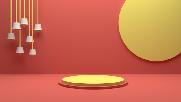 empty podium with pastel background round podium with minimalis lamp 3d render