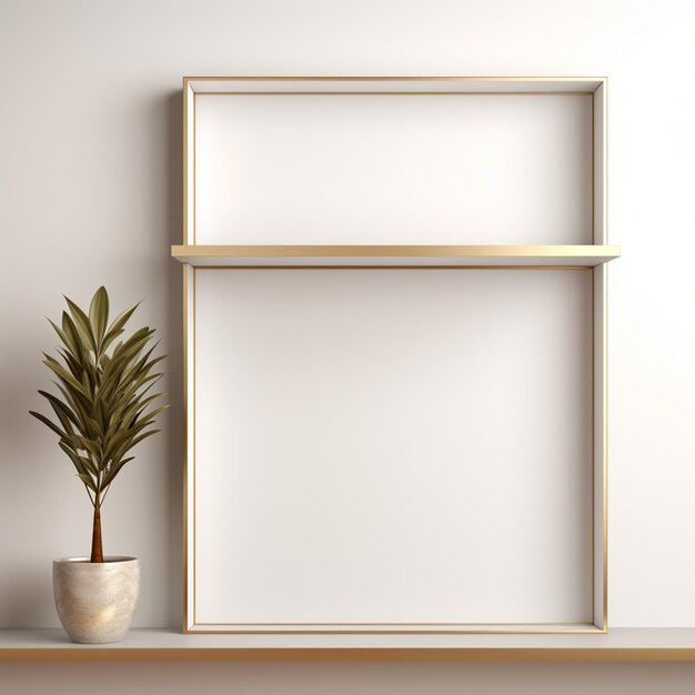 Empty Poster on Blank Wall Mockup with Plant