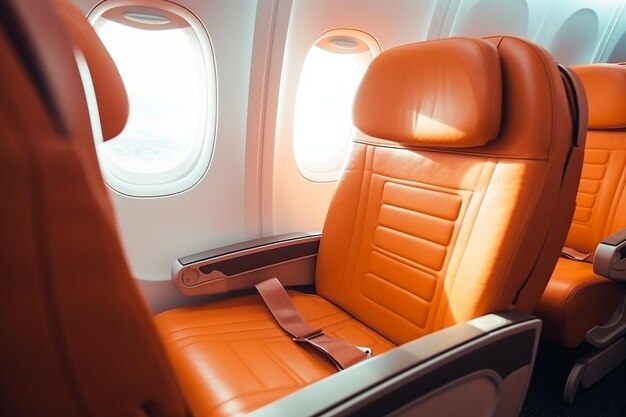 Empty premium comfort first class orange seats