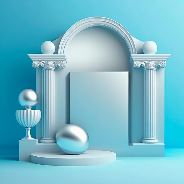 Empty product backdrop vector in silver on blue pastel background. AI Generated