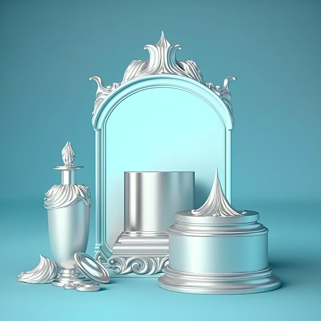 Empty product backdrop vector in silver on blue pastel background. AI Generated