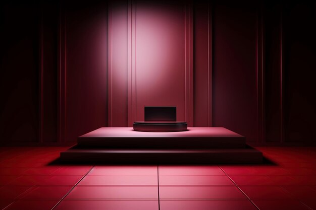 Photo empty product display podium in a dark pink red crimson color dramatic lighting and dark shadows