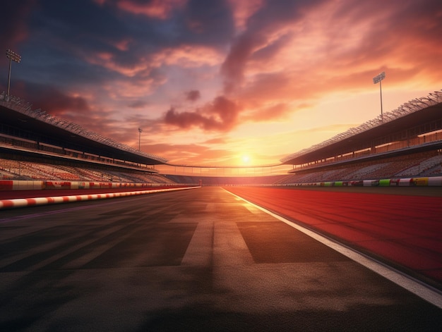 写真 夕焼け空を背景に空の競馬場