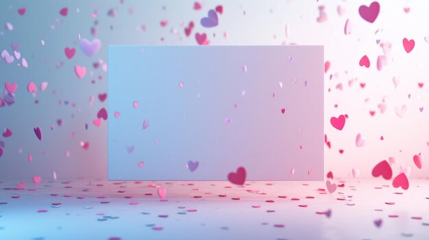 Empty rectangular banner with heartshaped confetti around