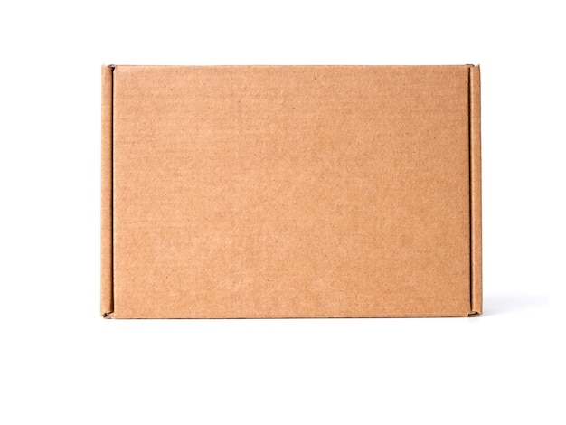 Photo empty rectangular cardboard box with closed lid isolated on a white background