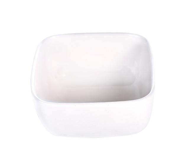 Empty rectangular ceramic bowl isolated on white