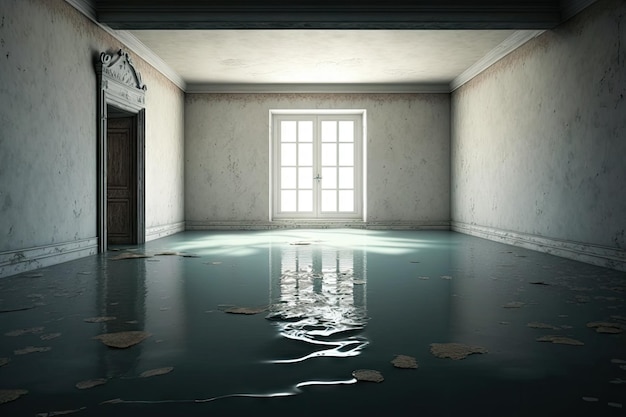 Premium Photo Empty rectangular room filled with water on floor