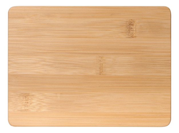 Empty rectangular wooden oak kitchen cutting board White background top view