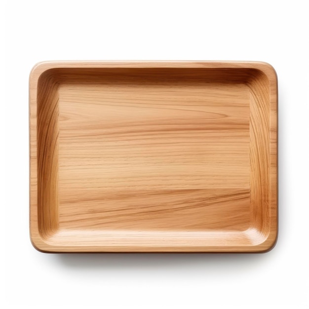 Пустая прямоугольная деревянная тарелка или поднос, изолированный на белом