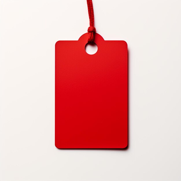 Фото Пустая красная этикетка или ценник с изолированным шнуром на белом фоне.