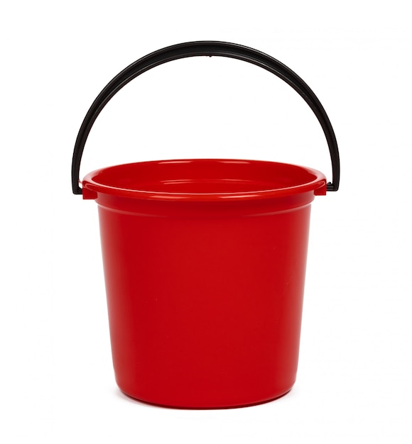 Empty red plastic household bucket