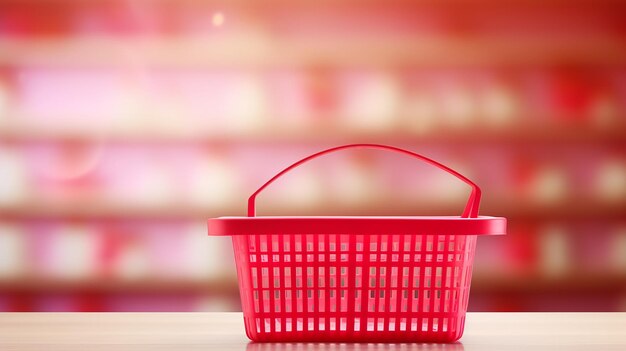 Empty Red Shopping Basket on Pink Background Supermarket