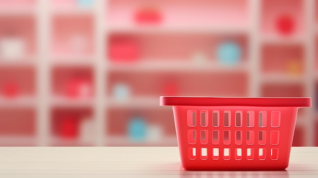 Empty Red Shopping Basket on Pink