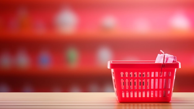 Empty Red Shopping Basket on Pink