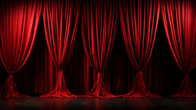 empty red theater curtain with spotlight and wooden floor