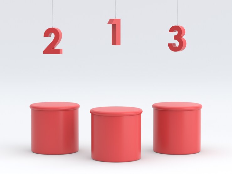 Photo empty red winners podium on white background. 3d rendering.