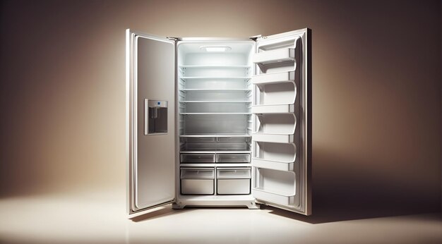 an empty refrigerator with its doors open